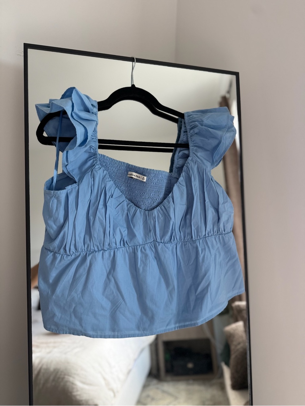 Abercrombie & Fitch Light Blue Ruffle Strap Blouse
